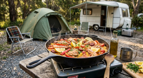 Paella voor op de Camping